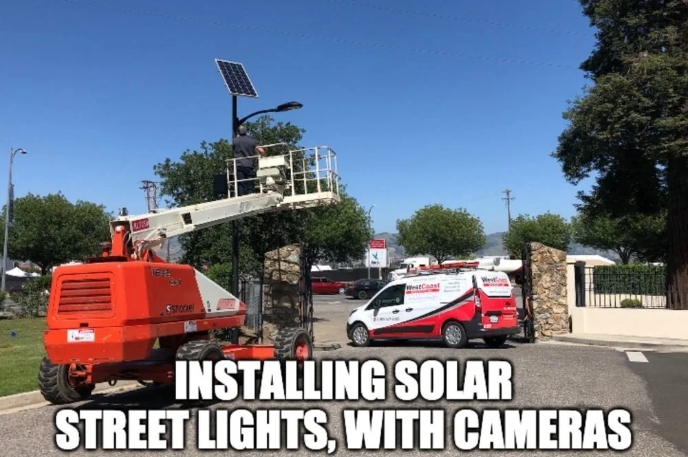 West Coast Security installing solar street lights and camera coverage at a commercial property