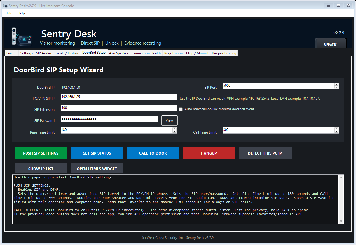 DoorBird Setup screen