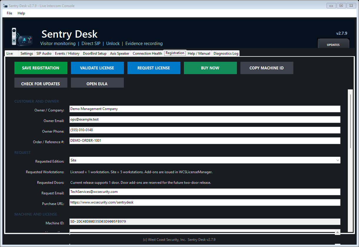 Registration screen