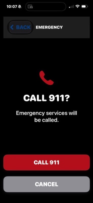 SafeHelp emergency screen asking the user to confirm a 911 call