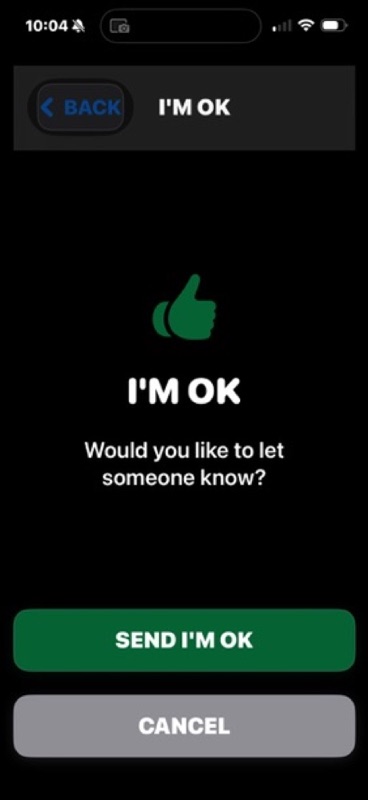 SafeHelp I'm OK screen offering to prepare a reassuring message